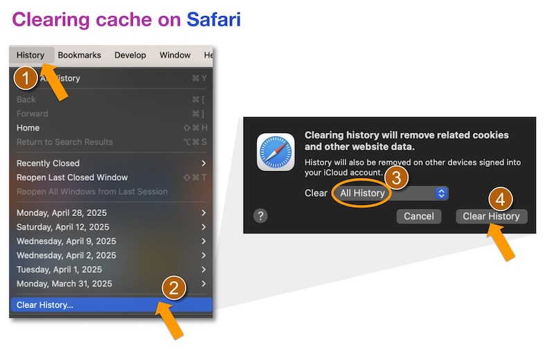clearing cache in safari