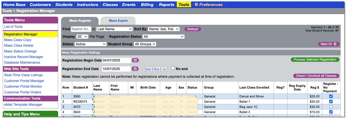 mass registration feature